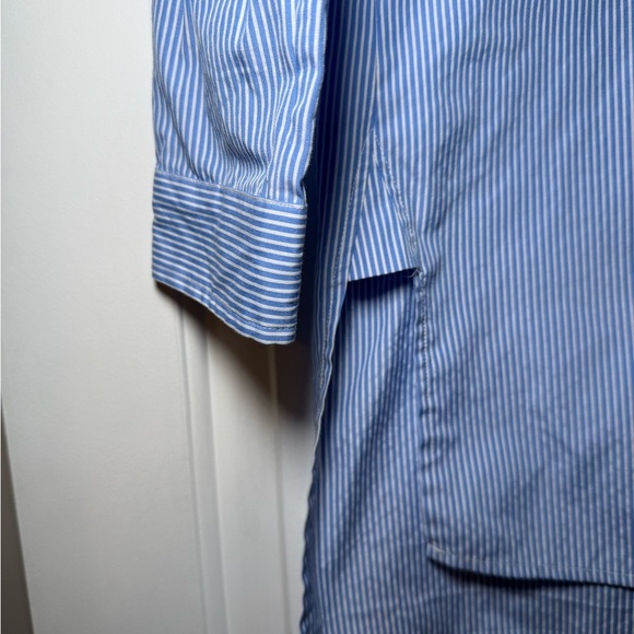 Zara Woman’s Embroidered Button Up Shirt Blue White Stripe Floral Bird XS Collar - Picture 9 of 9